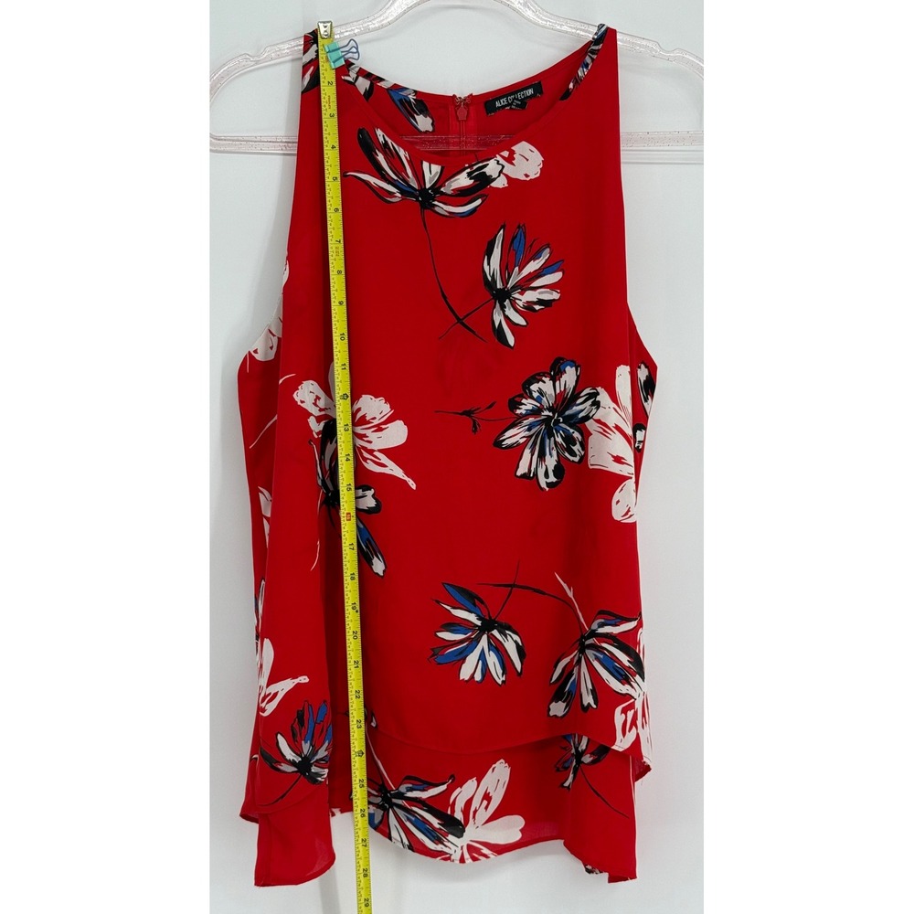 Alice Collection Womens Red Floral Sleeveless Halter Blouse Tiered High Low Sz L - Picture 2 of 8